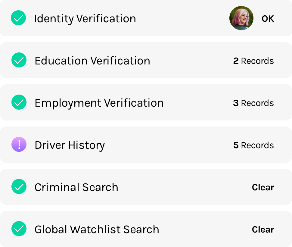 Conduct document, employment, and education verifications, along with criminal searches and global watchlist record checks
