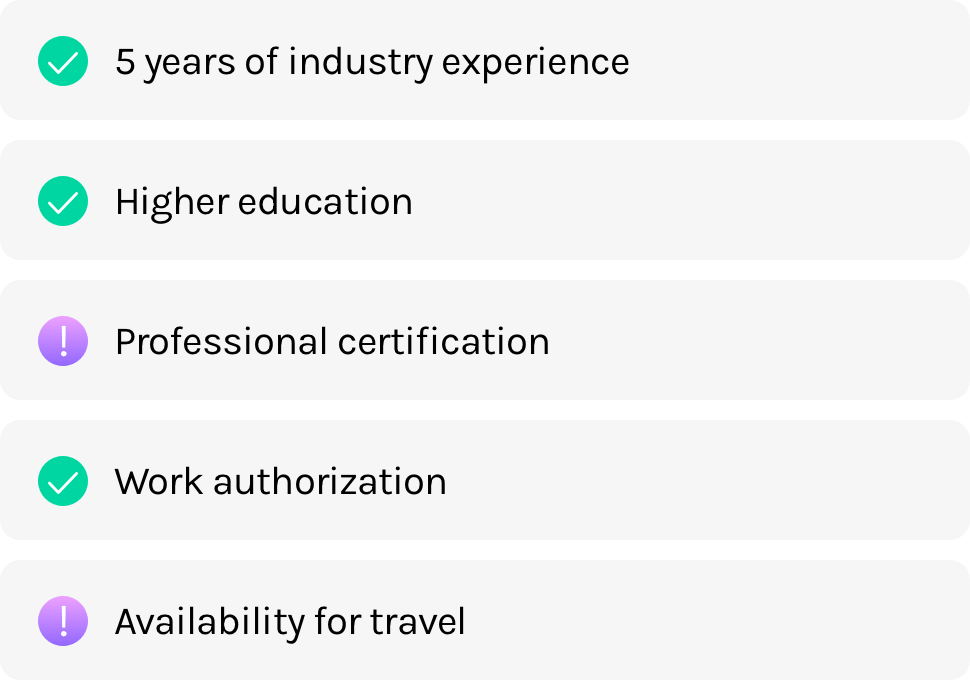 Perform checks of critical points against primary job role requirements